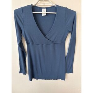 GAP Maternity Blue Ribbed Long Sleeve Wrap Top Size Small